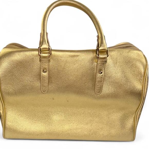 VTG Gianni Versace Gold Metallic Leather Large Medusa Satchel Two Way Bag Glam - Picture 5 of 8